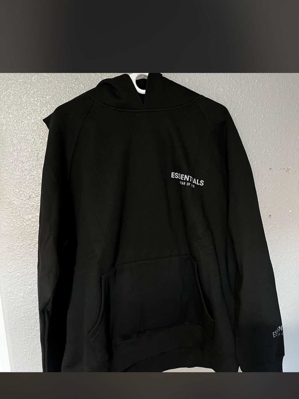 Essentials Black Pullover Hoodie with Chest Logo